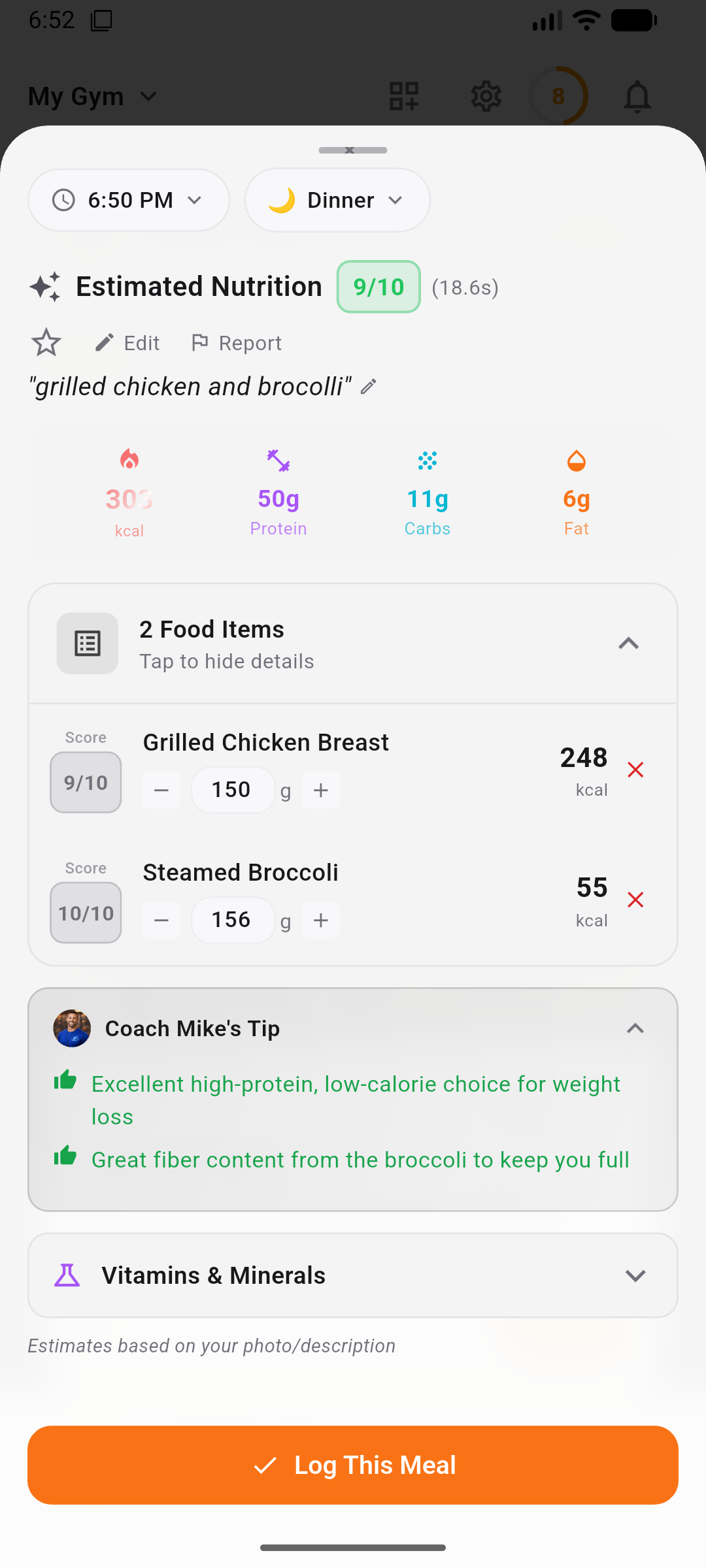 Zealova food photo logging with multi-image input